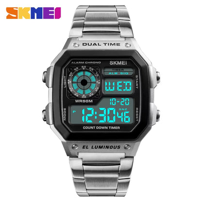 1335 Digital Watch for Men Retro Sports Waterproof Chrono Electronic Mens Wristwatches Stainless Steel Clock Reloj Hombre