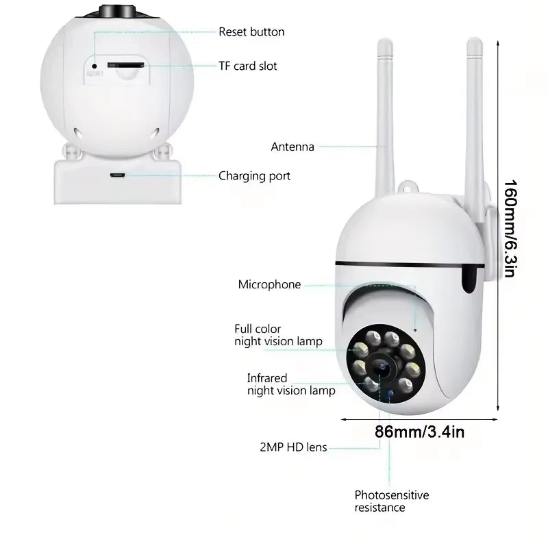 8MP Wifi Security Camera 2.4G Home Surveillance with PTZ IR Night Vision Motion Detection Child Monitoring 2 Antennas