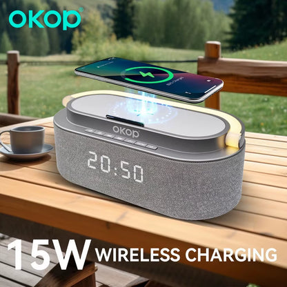 Bluetooth Speaker Clock Alarm Phone 15W Wireless Charging White Noise Portable High Tone Speaker IPX7 Waterproof Outdoo USB