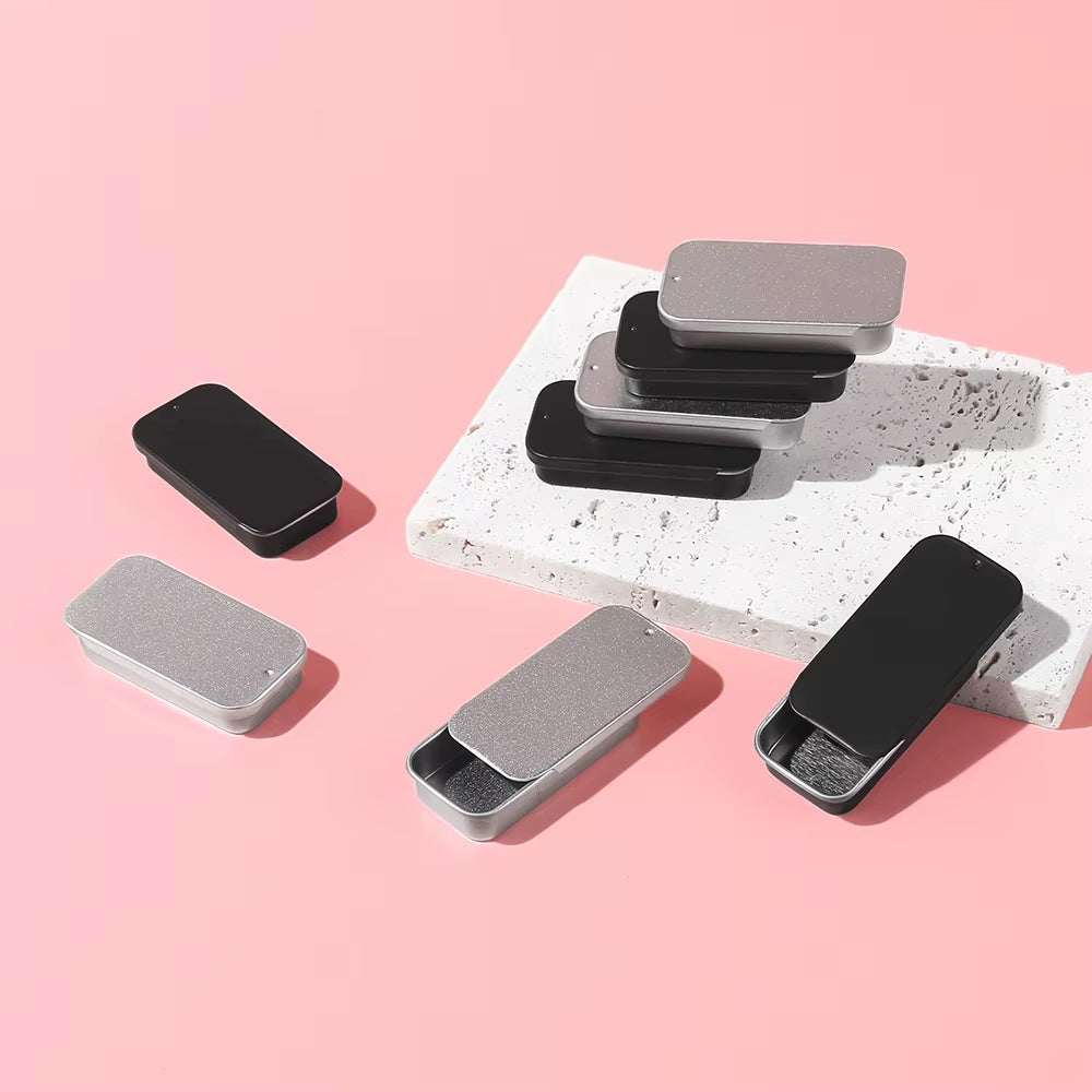 6Pcs Silver/Black 50*25*10Mm Aluminum Box Empty Refillable Containers Aluminum Square Container or Cosmetic, Lip Balm, Cream