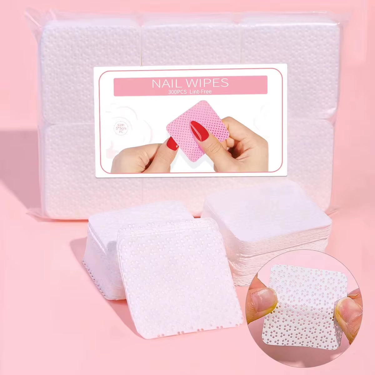 300Pcs Cotton Gel Nail Polish Remover Wipes Nail Cleaning Pads Non Woven Lint-Free Nail Pads for Beauty Salon Nail Art Tool