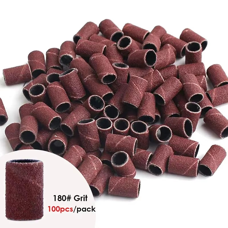 100/50Pc Sanding Cap Bands for Electric Manicure Machine 180/120/80 Grit Nail Drill Grinding Bit Files Pedicure Tool