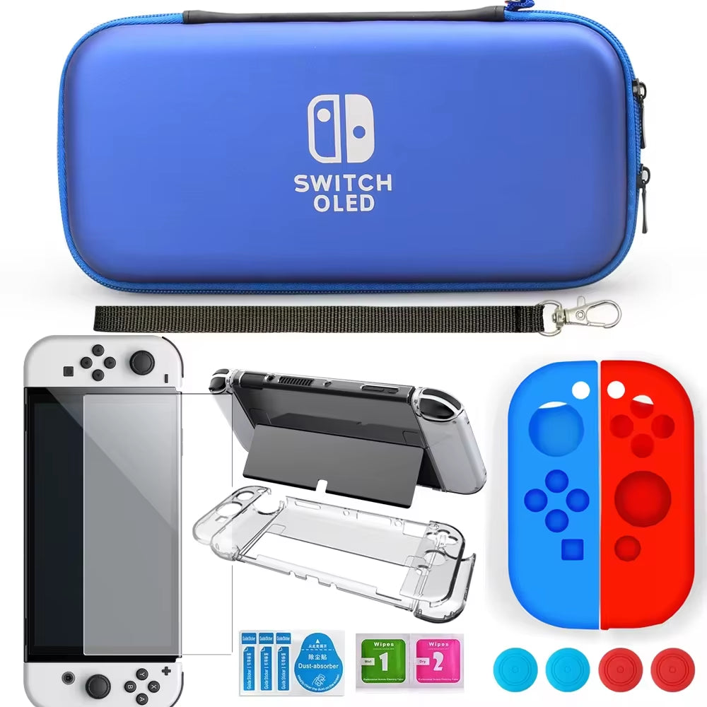 For Nintendo Switch Oled Case Bundle Bag Pack Game Accessories Kit Hard Shell Travel Storage Bag Joycon Protective Cover Grip