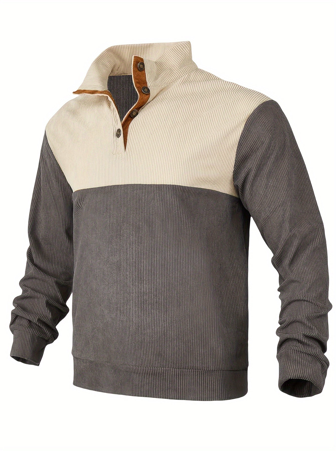 [1pc Casual Sport Shirt Embroidery] 1pc Men'S Casual Sport Shirt, Long Sleeve Crew Neck Knitwear with Embroidery Detail, Solid Color, Polyester Blend, Regular Fit - Fashion Colorblock Pullover Sweatshirt Beauty World Shop