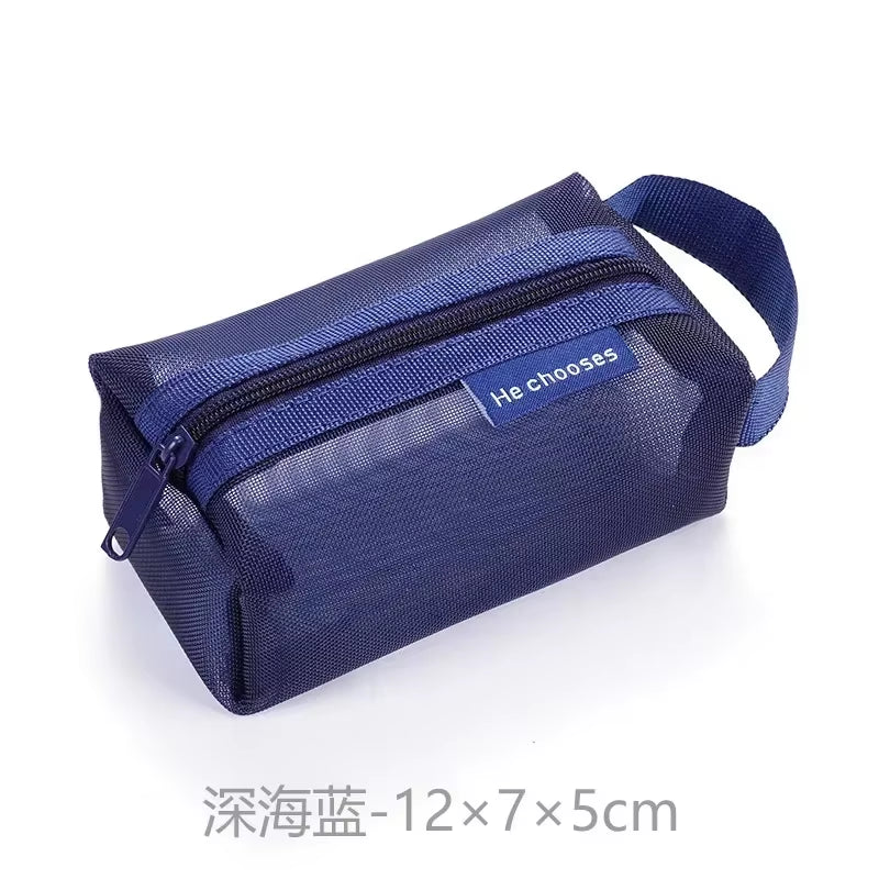 Mini Clear Nylon Mesh Cosmetic Bags Cute Women Small Lipstick Makeup Bags Pouch Data Line Key Earphone Organizer Case