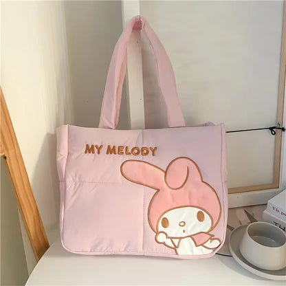 Sanrio Cartoon Fabric Kuromi Handbag Cute Stationery Shoulder Bag Large Capacity Bag 2024