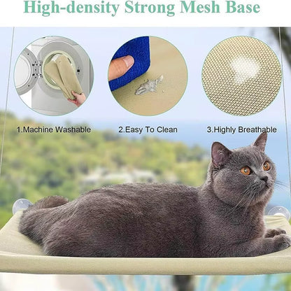 Cat Window Hammock Hanging Cat Bed Bearing Cat Sunny Window Seat for Indoor Cats Sleeping Space Saving Window Mounted Cat Bed