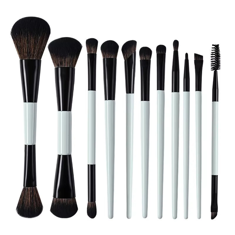 Dual-Ended Makeup Brush Set 11PCS with Foundation Brush Contour Brush for Blush Eyeshadow Concealer Blending Kit