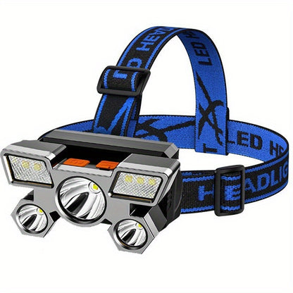 Dericam USB Rechargeable 5 LED Headlamp with Built-In Battery - Portable High-Power LED Torch, 800 Lumen Brightness, 1181.1inch Range, 4 Lighting Modes (Flashlight, SOS, Strobe Beauty Fashion