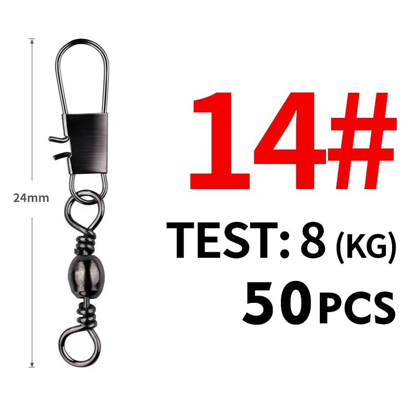 50Pcs/Lot Fishing Connector Pin Bearing Rolling Swivel Stainless Steel with Snap Fishhook Lure Tackle Accessorie