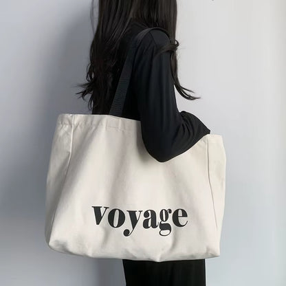 Letter Voyage Canvas Handbag Shoulder Bag Bags for Women Large Capacity Travel Shopping Tote Bag, Student School Bags