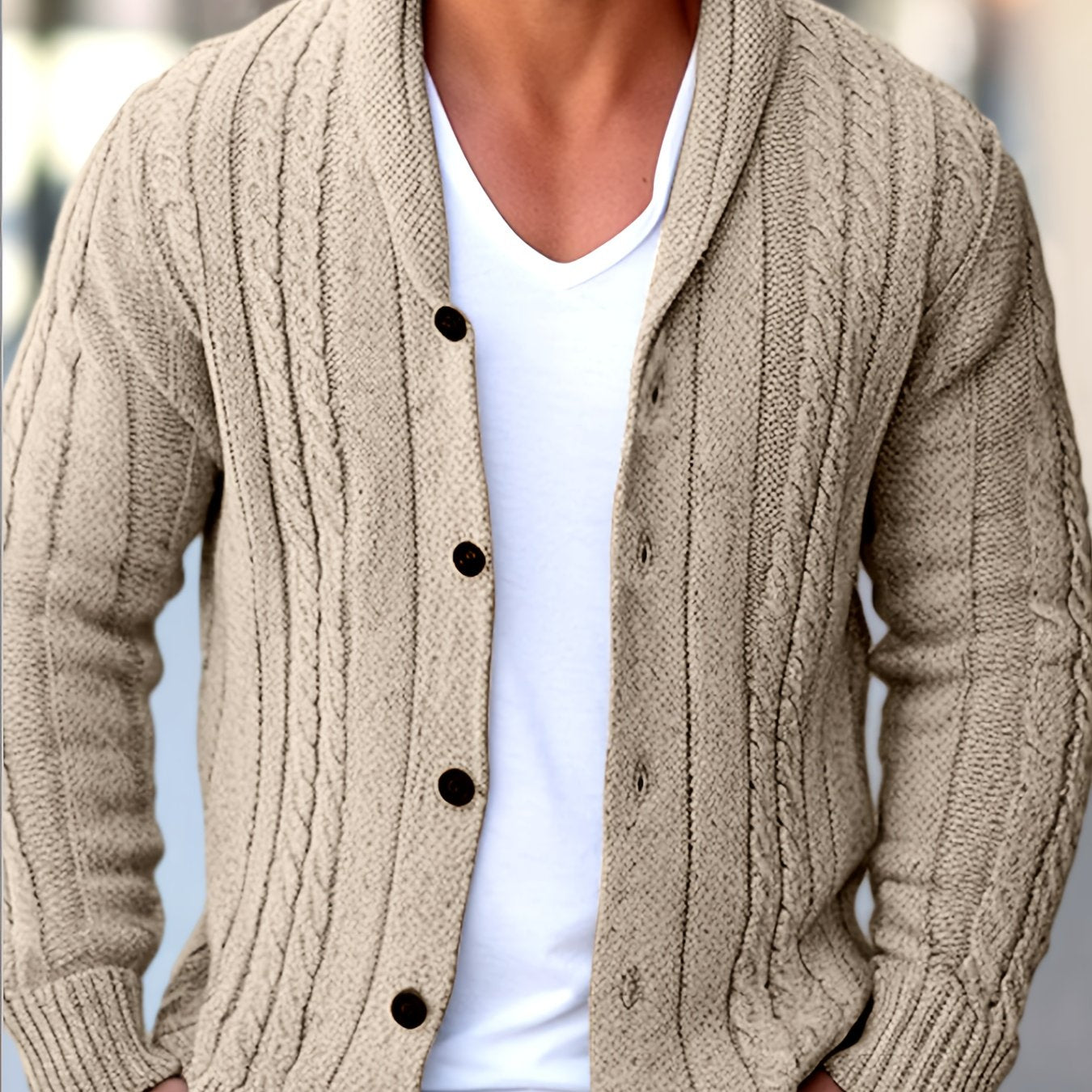 Men's Casual Sport Knit Cardigan, Fashionable Knitted Sweater | Long Sleeve Autumn and Winter Thickened Warmth, Cable Knitting Technique, Buttoned Cardigan, Regular Fit Casual Style for Fall and Winter