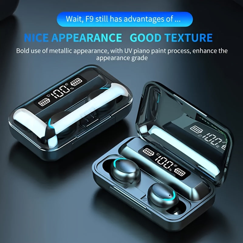 TWS Wireless Earbuds, Stereo Sound Headphones, Sport Headset, In Ear Earphones with LED Display Charging Bin F9 Tws In-Ear Hi-fi Stereo Wireless Earphone Wireless Earbuds Sports Life Headphones Gaming Headset for iPhone Andro