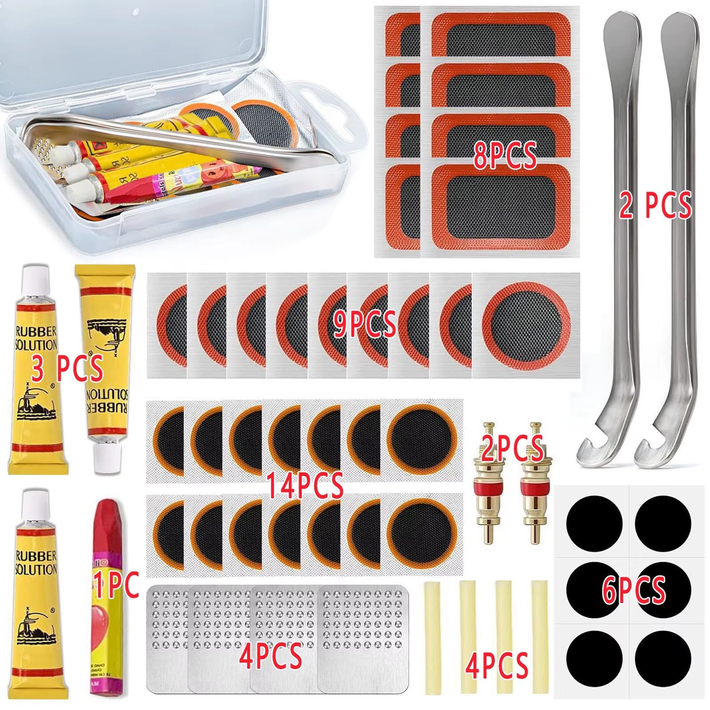 Bike Tire Repair Kit-Patches,Tire Flim,Grinding Film,Crowbar,Multifunctional Tools for Cycling Tire Patch Repair Kit
