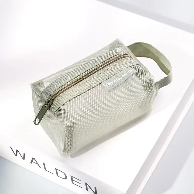 Mini Clear Nylon Mesh Cosmetic Bags Cute Women Small Lipstick Makeup Bags Pouch Data Line Key Earphone Organizer Case