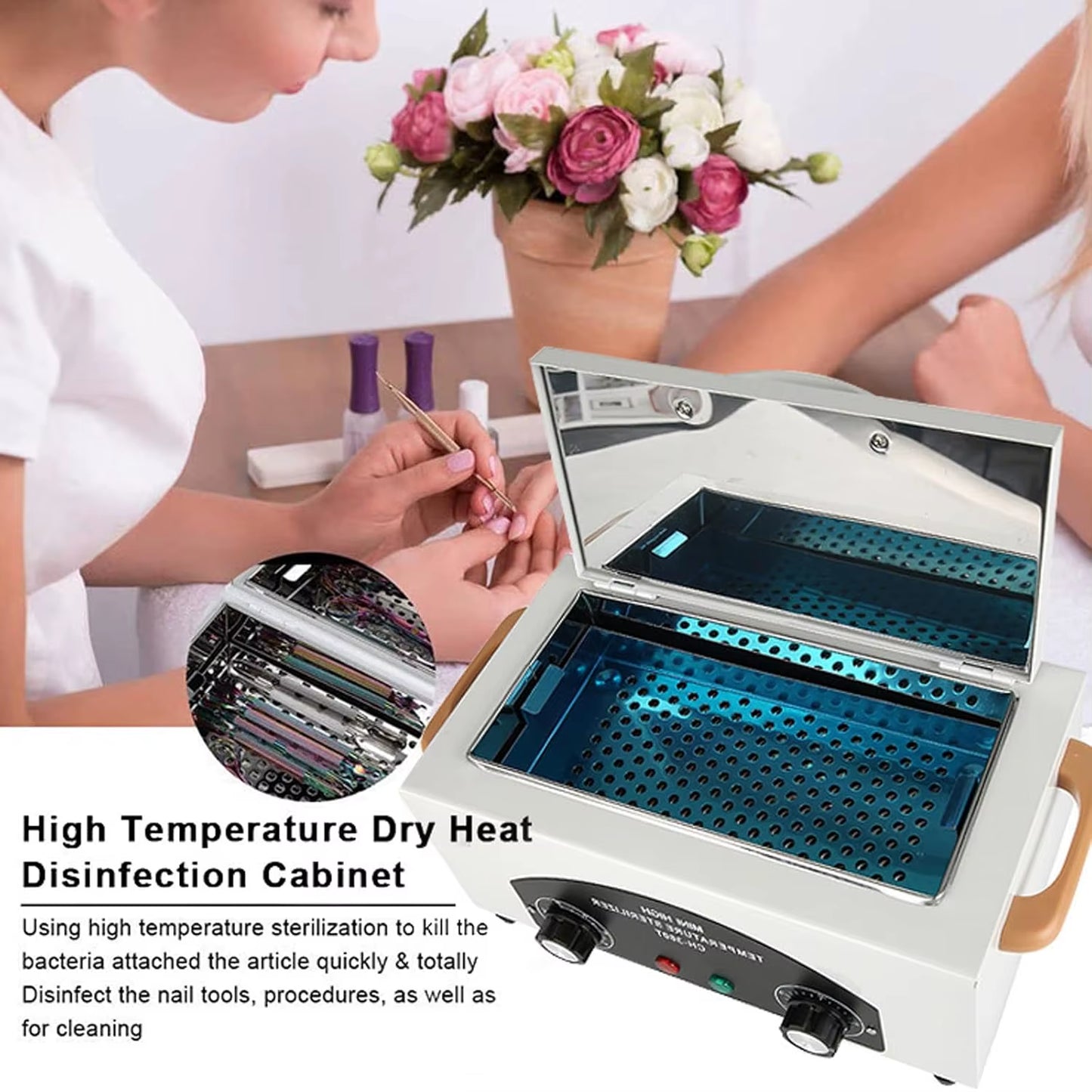 300W Nail Tool High Temperature Cleaning Box 1.5L with Timer Dry Heat Sterilizer for Sundry Beauty Hair Metal Tools with Handle