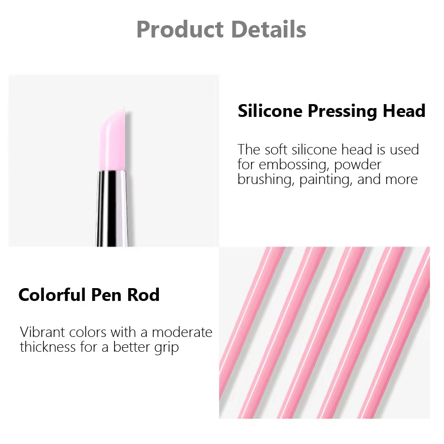 5Pcs Silicone Nail Brush Carving Emboss Hollow Gel Shaping Pink Nail Art Sculpture Pen Drawing Brushes