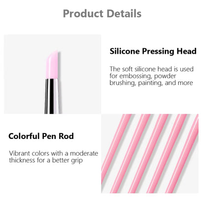 5Pcs Silicone Nail Brush Carving Emboss Hollow Gel Shaping Pink Nail Art Sculpture Pen Drawing Brushes