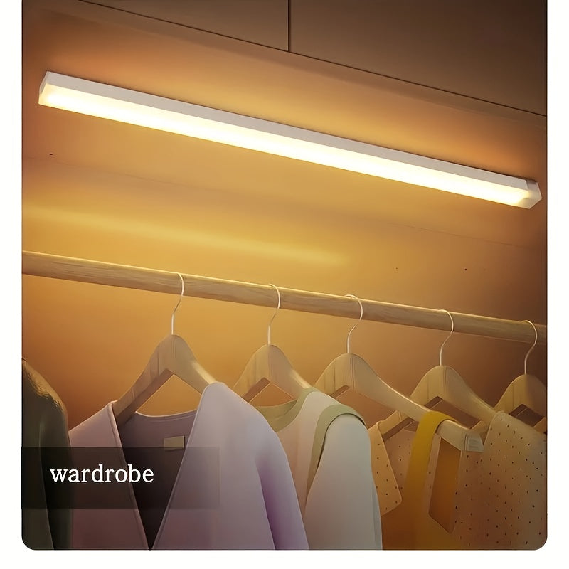 1pc Wireless LED Under Cabinet Light with Motion Sensor, Ultra-Thin Magnetic Strip, USB Rechargeable, PVC Lamp Body, Indoor LED Lighting for Kitchen, Stairs, Hallway, Wardrobes - Ideal for Christmas & Thanksgiving Gifts Beauty Fashion