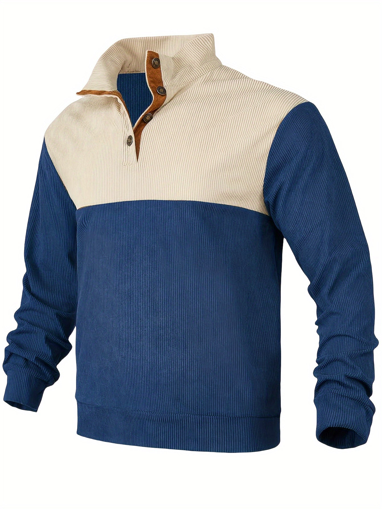[1pc Casual Sport Shirt Embroidery] 1pc Men'S Casual Sport Shirt, Long Sleeve Crew Neck Knitwear with Embroidery Detail, Solid Color, Polyester Blend, Regular Fit - Fashion Colorblock Pullover Sweatshirt Beauty World Shop