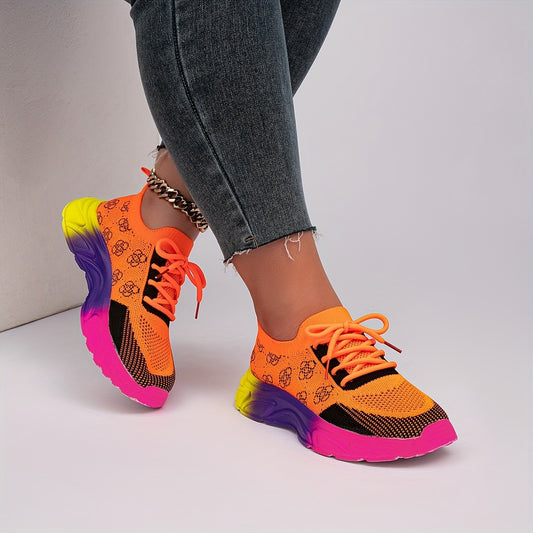Embroidered Fashion Sneakers Women's Breathable Lightweight Athletic Shoes - Low Top Lace-Up Fabric Sport Sneakers with Round Toe, All-Season EVA Sole - Taizhou Handmade Floral Running Shoes