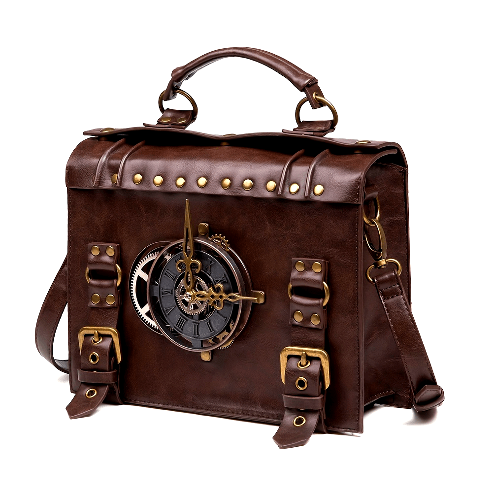 [Punk Crossbody Bag] Retro PU Crossbody Bag | Women's And Girls' Briefcase Styled Messenger Bag Featuring Punk Gothic And Renaissance Costume Elements Beauty Fashion