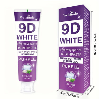 9D Purple Hydroxyapatite Toothpaste for Deep Cleaning & Brighter Smile, European Formula with Minty Fresh Breath, Gentle On Gums, Travel-Size 100g/3.52oz, Deep Cleaning Of Teeth, Ideal Oral Hygiene Gift for Women & Men, Suita Beauty World Shop