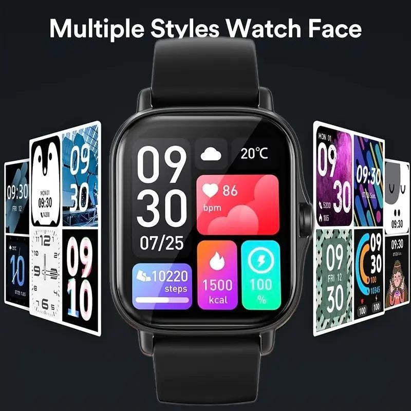Smart Watch with Wireless Calling, Music Playback & Voice Assistant - Pink Silicone Strap, Dual Display, Remote Photo Control, Wireless, Compatible with Android/iPhone, Unisex Sport Watch for Men & Women, Ideal Gift for Holid