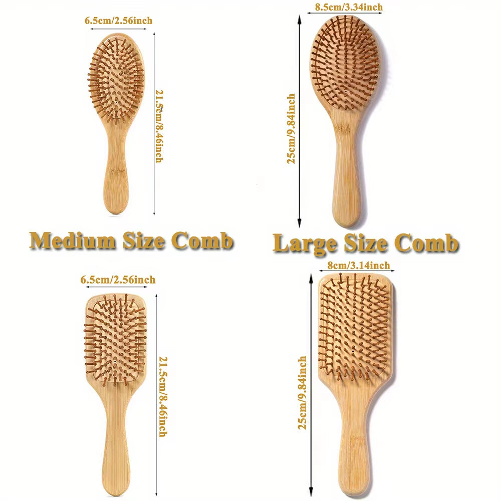 Bamboo Wooden Hair Brush Massage Comb Scalp Massager for Hair Growth Anti-Static Straightening Brush Soft Beard Baby Beech Brush