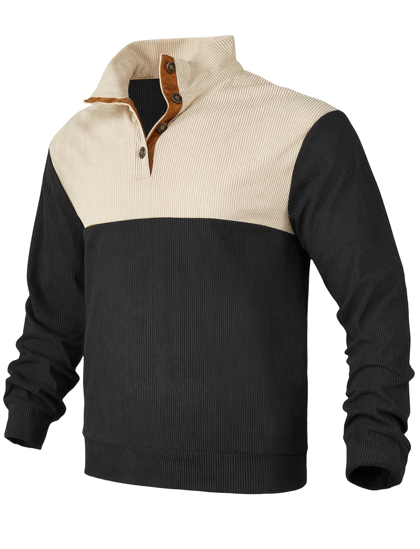 [1pc Casual Sport Shirt Embroidery] 1pc Men'S Casual Sport Shirt, Long Sleeve Crew Neck Knitwear with Embroidery Detail, Solid Color, Polyester Blend, Regular Fit - Fashion Colorblock Pullover Sweatshirt Beauty World Shop