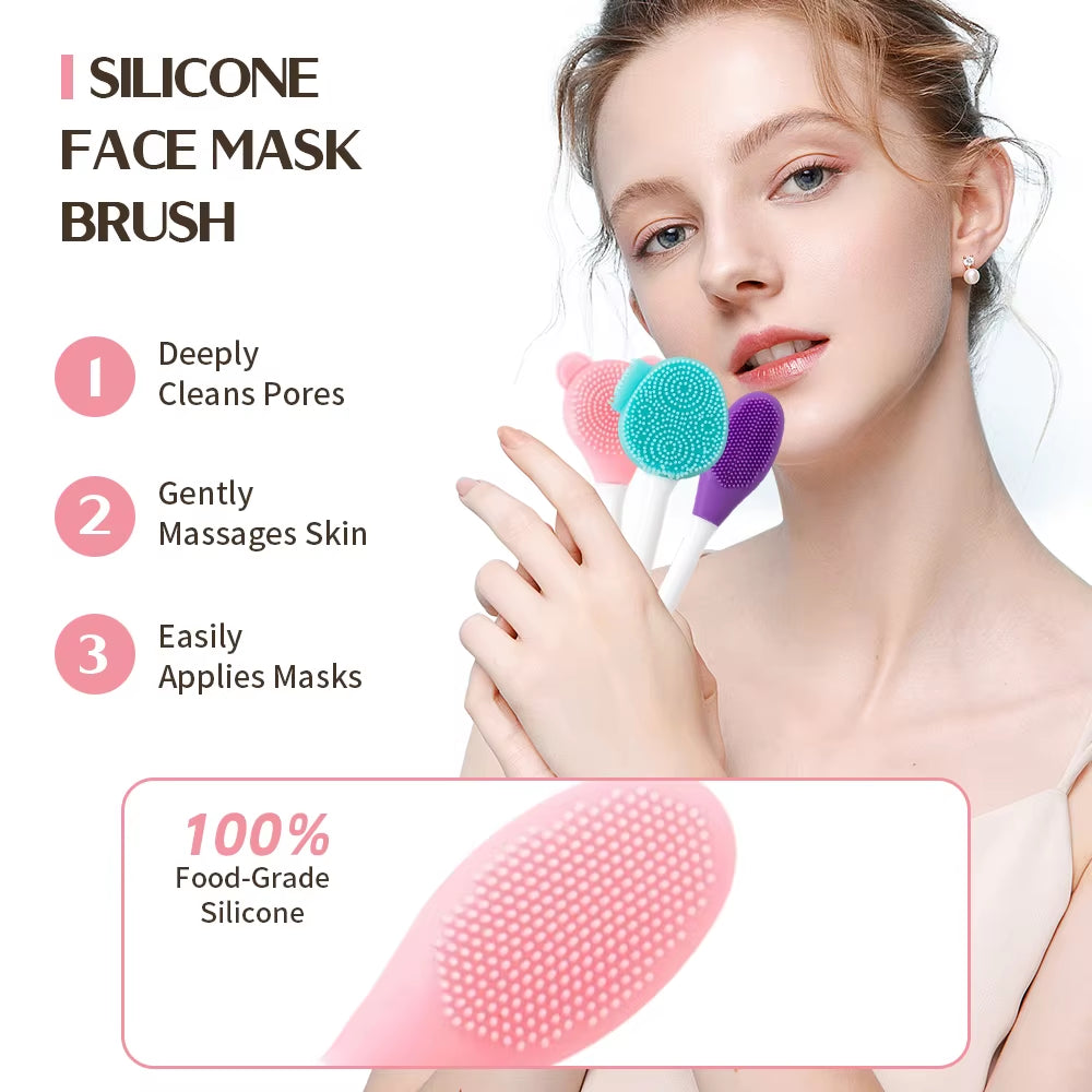 Facial Cleaning Silicone Brush Facial Mask Applicator Skincare Accessories Silicone Body Scrubbers 2In1 Spa Facial Wash Brushes