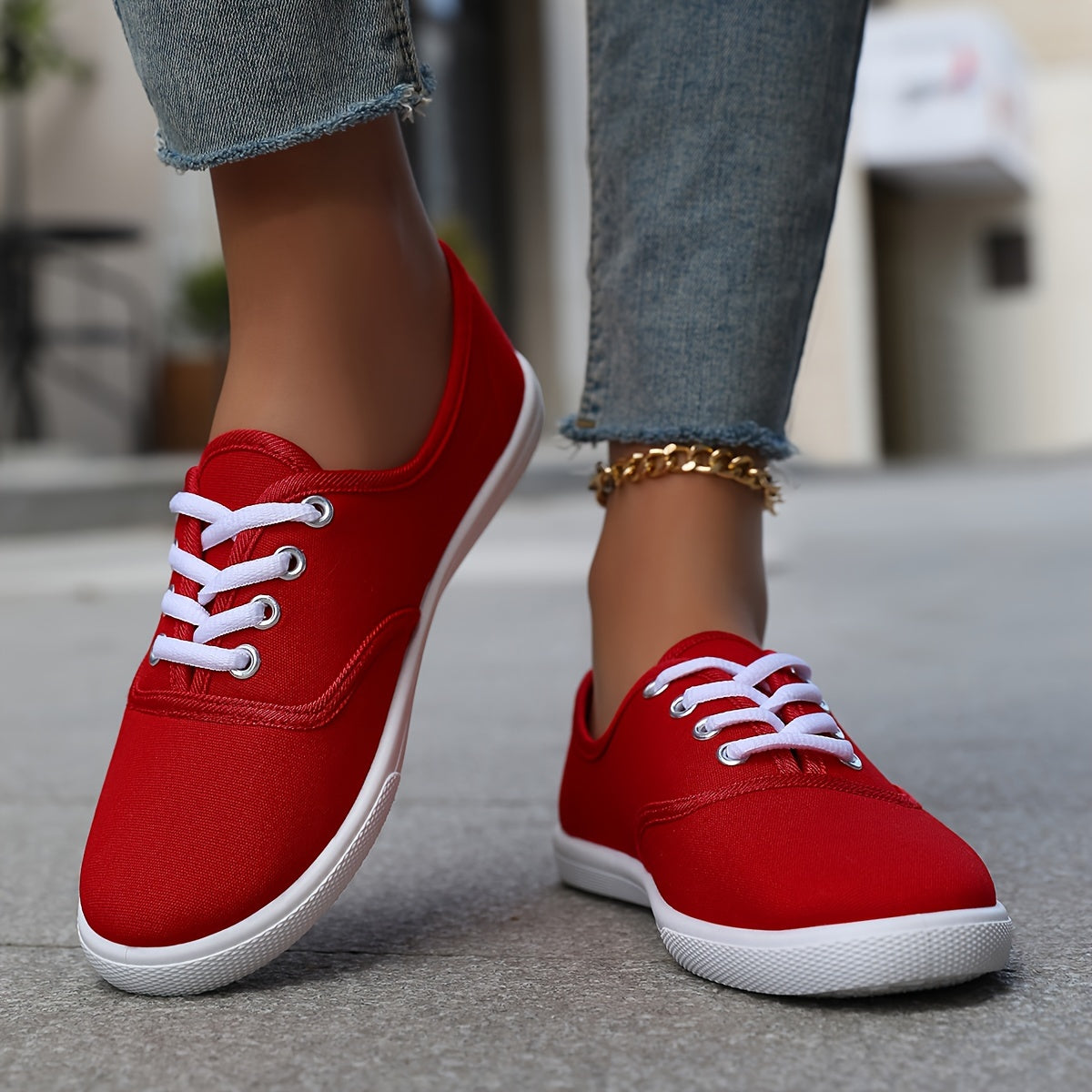 Women's Casual Canvas Sneakers, Low-Top Lace-up Walking Shoes, Lightweight & Comfort Sport Shoes Beauty World Shop