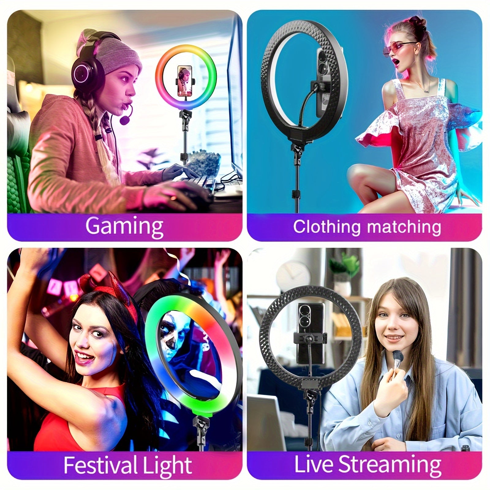 1pc 10" Ring Light With Stand 62'' Tall & Phone Holder, 38 Color Modes Selfie Ring Light With Tripod Stand, Stepless Dimmable/Speed LED Ring Light Beauty Fashion