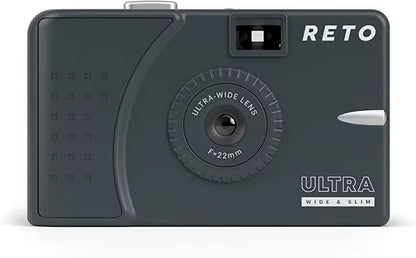 RETO PANO Ultra Film Camera with Flash Full Width Frame Reusable Film Camera - 22Mm Wide Lens 135 Film Camera with Flash