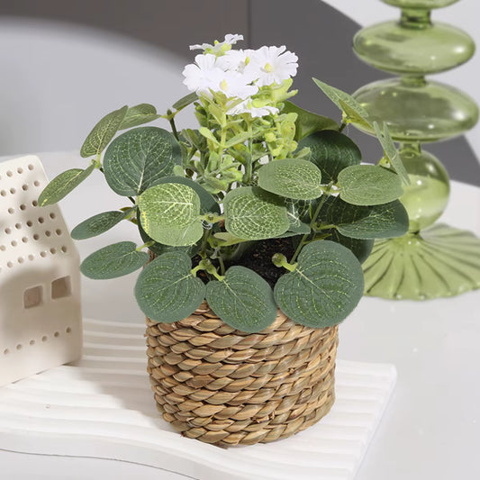 Green Artificial Plants Eucalyptus Flowers Woven Small Potted Plants Grass Mound 11Cm PE Material Home Decoration