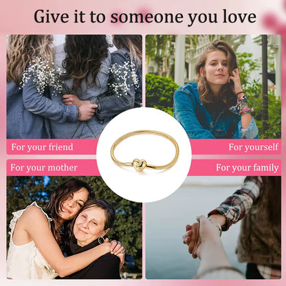 925 Sterling Silver Bracelets 17-20CM Original Golden Sparkling Heart Shaped Bracelet Fit DIY Charms Beads Fashion Women Jewelry