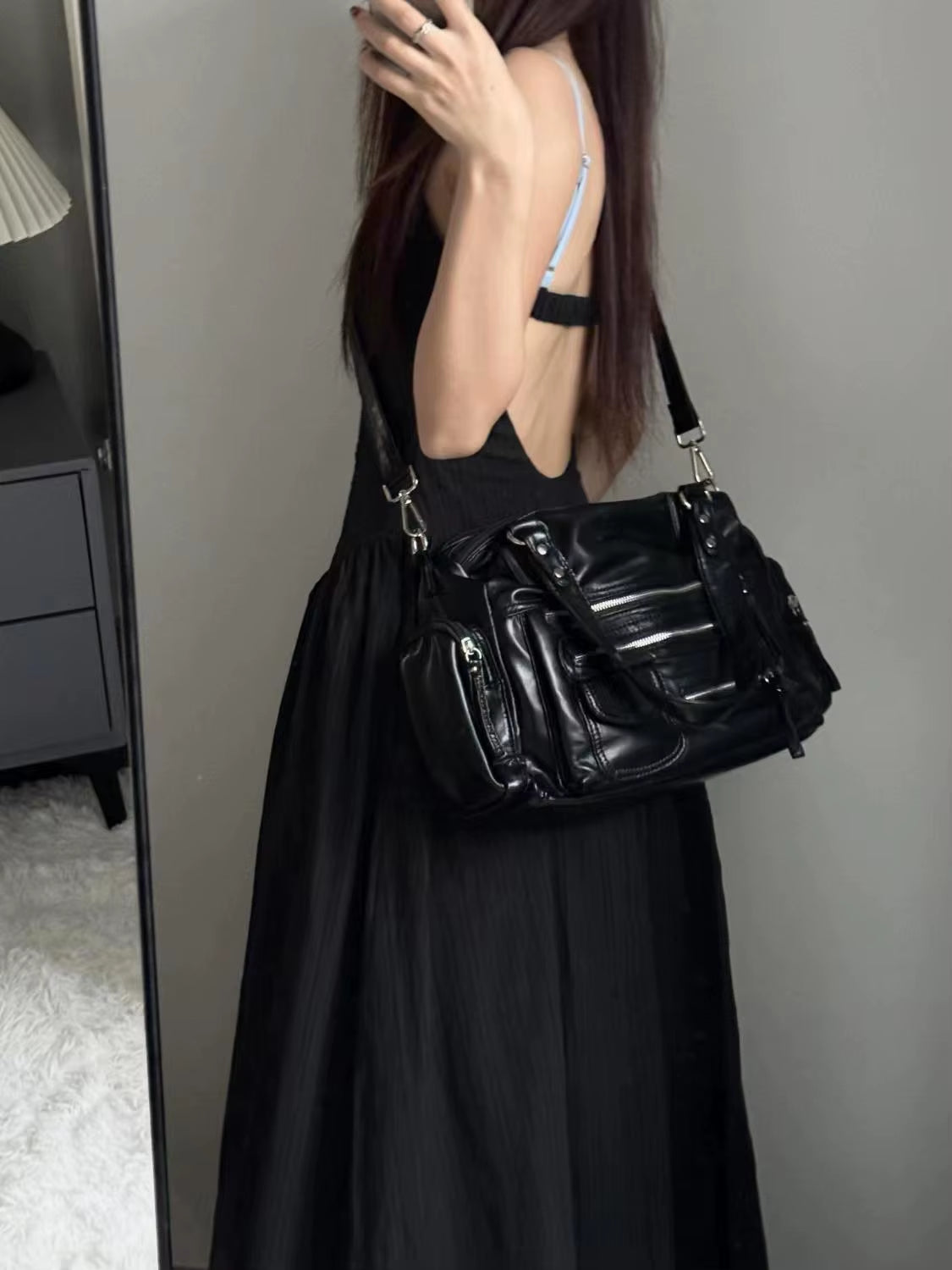 JIAERDI Vintage Black Shoulder Bags Purse Women High Street Pocket Chic Y2K Handbag Female Harajuku Casual Crossbody Bags 2025