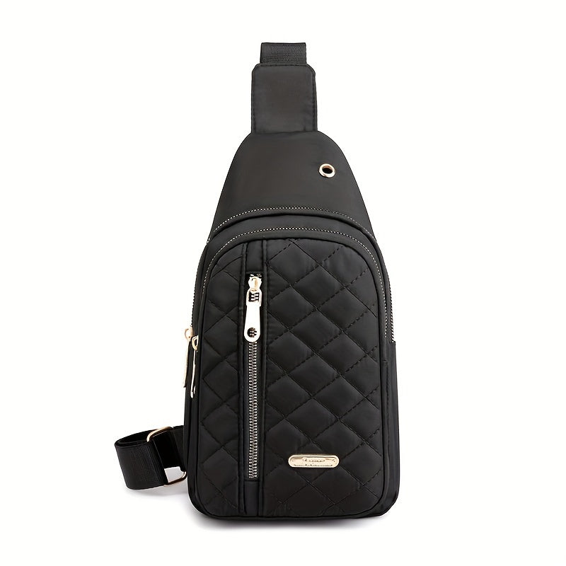 Stylish Embroidered Love Nylon Chest Bag - Water-Resistant, Adjustable Shoulder Strap, Multiple Pockets, Perfect for Outdoor Travel, Hiking, Camping, and Daily Use - Simple, Fashionable, and Practical Messenger Bag Beauty Fashion