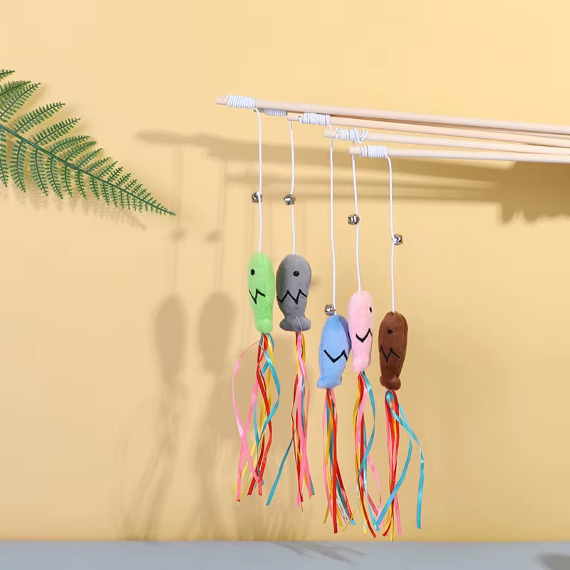 Fashion Cat Wand Toy Natural Woodenteaser Wand for Cat Interactive Elastic String Cat Stick Pole Toy for Indoor