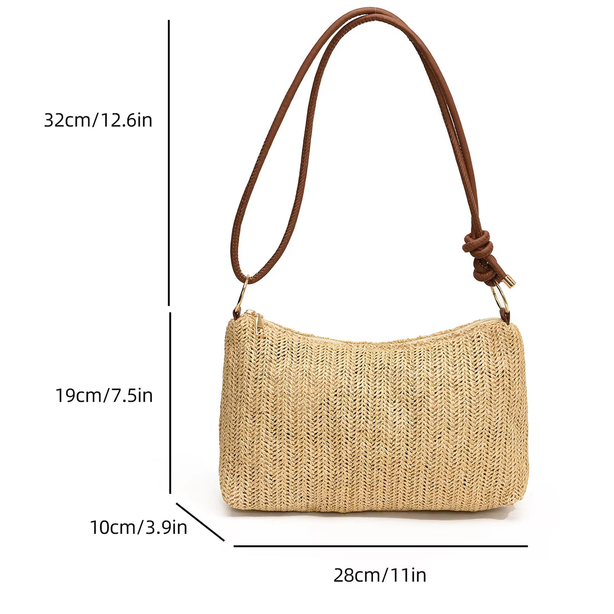 Women'S Striped Woven Straw Tote Bag - Lightweight Large Capacity with Detachable Coin Purse & Zip Closure for Beach Vacation