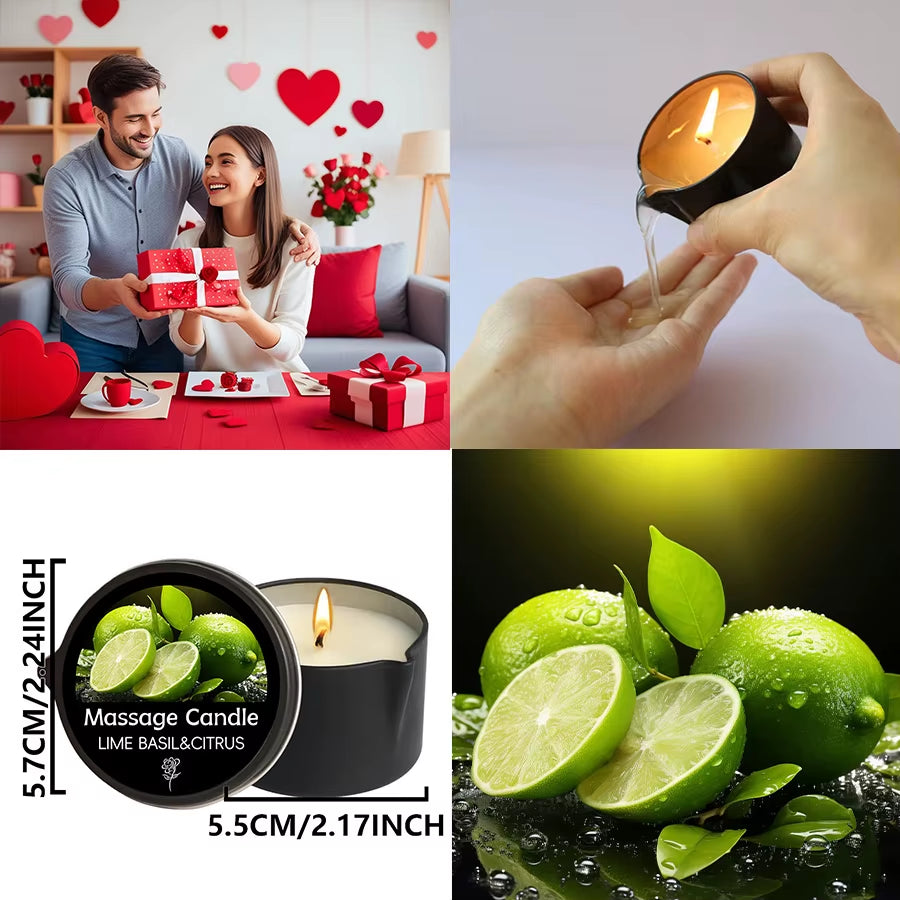 Massage Candle - Essential Oil- Lime Basil&Citrus, 2Oz/56.7G Melts into Warm Massage Oil - Massage Oil Candle, Pour Spout