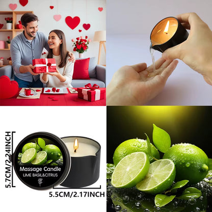 Massage Candle - Essential Oil- Lime Basil&Citrus, 2Oz/56.7G Melts into Warm Massage Oil - Massage Oil Candle, Pour Spout
