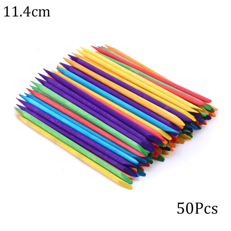 100/50Pcs Nail Art Pusher Orange Wood Sticks Cuticle Pusher Remover Rhinestones Dotting Removal Manicure Pedicure Care Tools