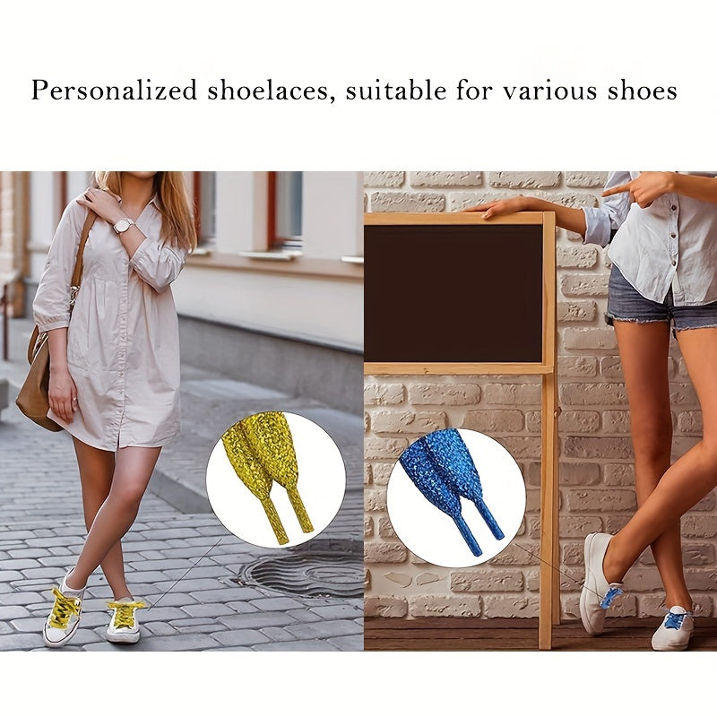 1 Pair Glitter Colorful Fashion Sneakers Flat Shoelaces Shoestrings for Sneakers Skates Sport Shoes Boots