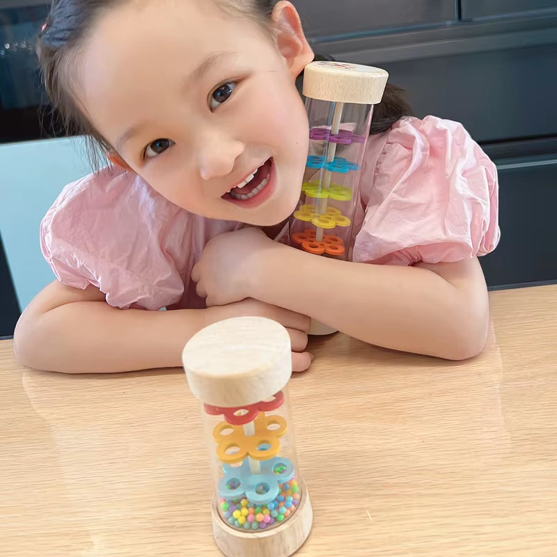 Montessori Baby Rain Stick Rainbow Hourglass Rain Music Rattle Baby Educational Toy Rainmaker Montessori Sensory Toys for Kids