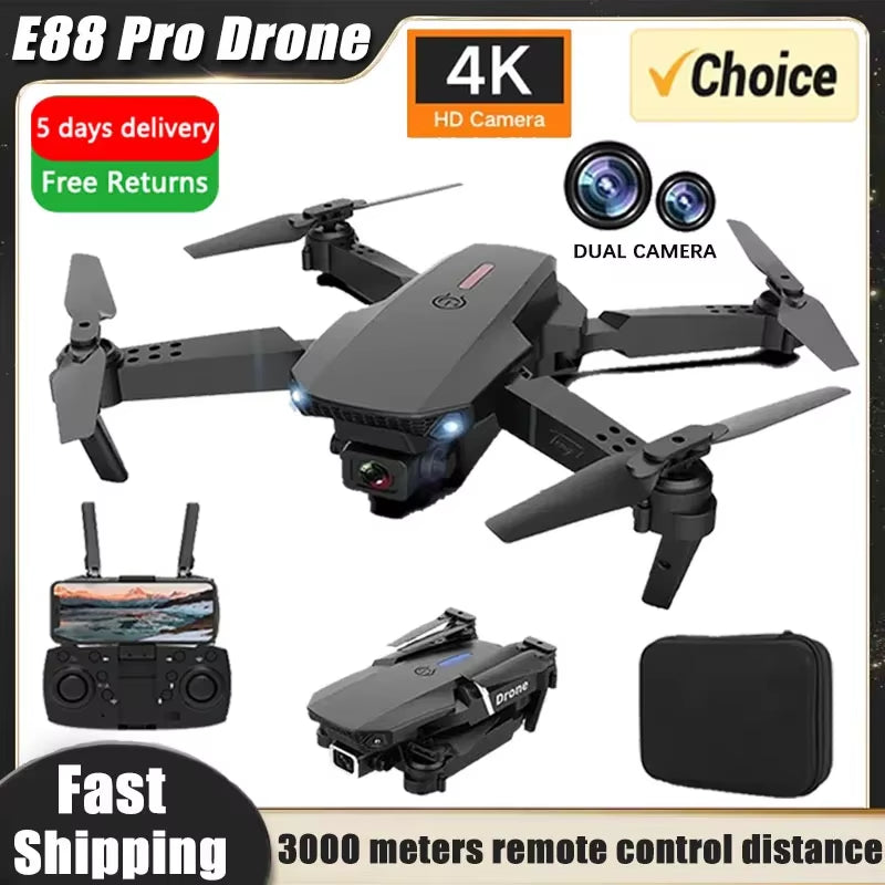 New E88Pro RC Drone 4K Professinal with 1080P Wide Angle Dual HD Camera Foldable RC Helicopter WIFI FPV Height Hold Apron Sell