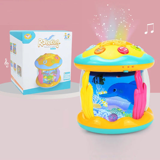 Baby 4 in 1 Tummy Time Crawling Toy Early Learning Sea Animals Sensory Toy Light up Musical Projector for Infant Toddler Gifts