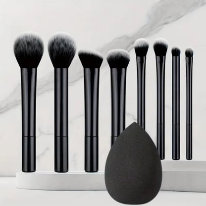 9Pcs Multifunctional Black Makeup Brush Set with 1Pc Beauty Egg,Soft Bristles for All Skin Types, Alcohol-Free Cosmetic Brushes