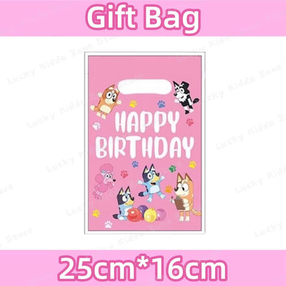 Pink Bluey Birthday Decorations for Kids Latex Aluminum Foil Balloons Bingo Theme Party Event Supplies Disposable Tableware Toys