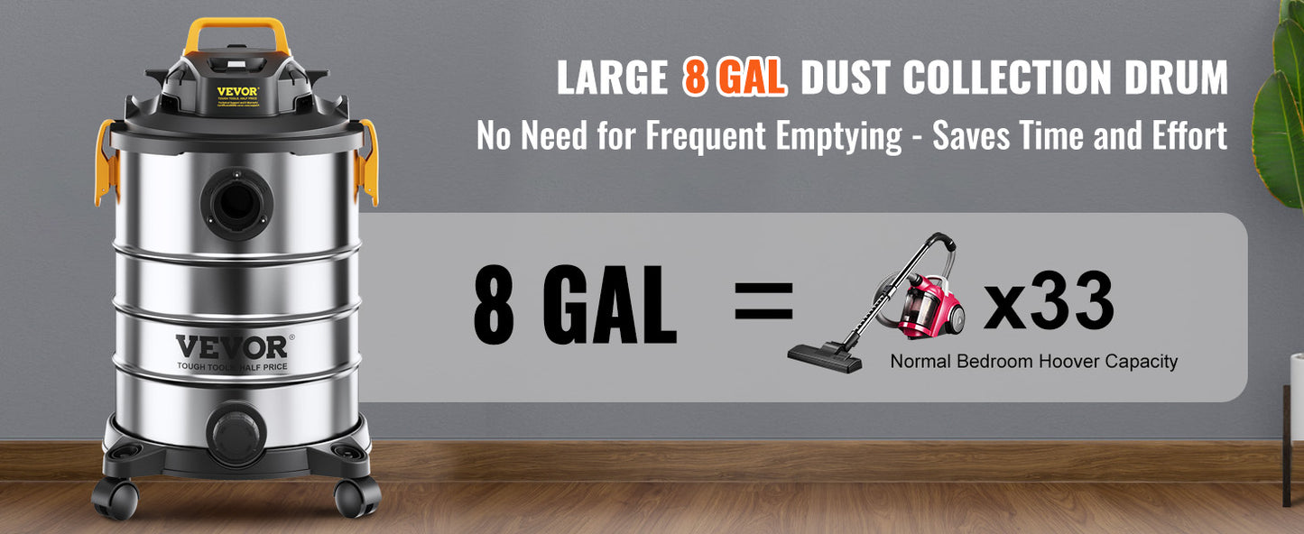 SucceBuy Stainless Steel Wet Dry Shop Vacuum Wet  Dry Vac Powerful Suction  Small Shop Vac Perfect for Carpet Debris  Pet  Hair